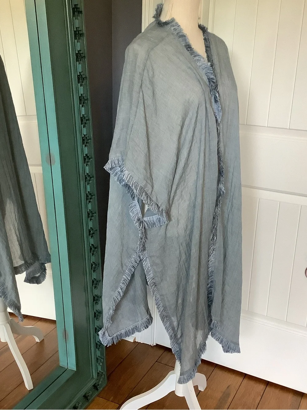 Kori Light Blue Fringed Wrap